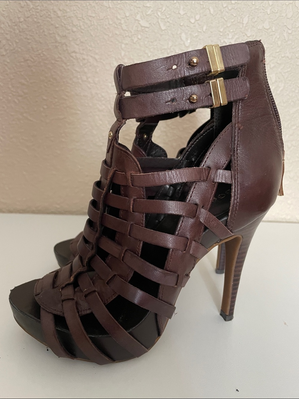 BCBGeneration Dark Brown Strappy High Heel Sandals